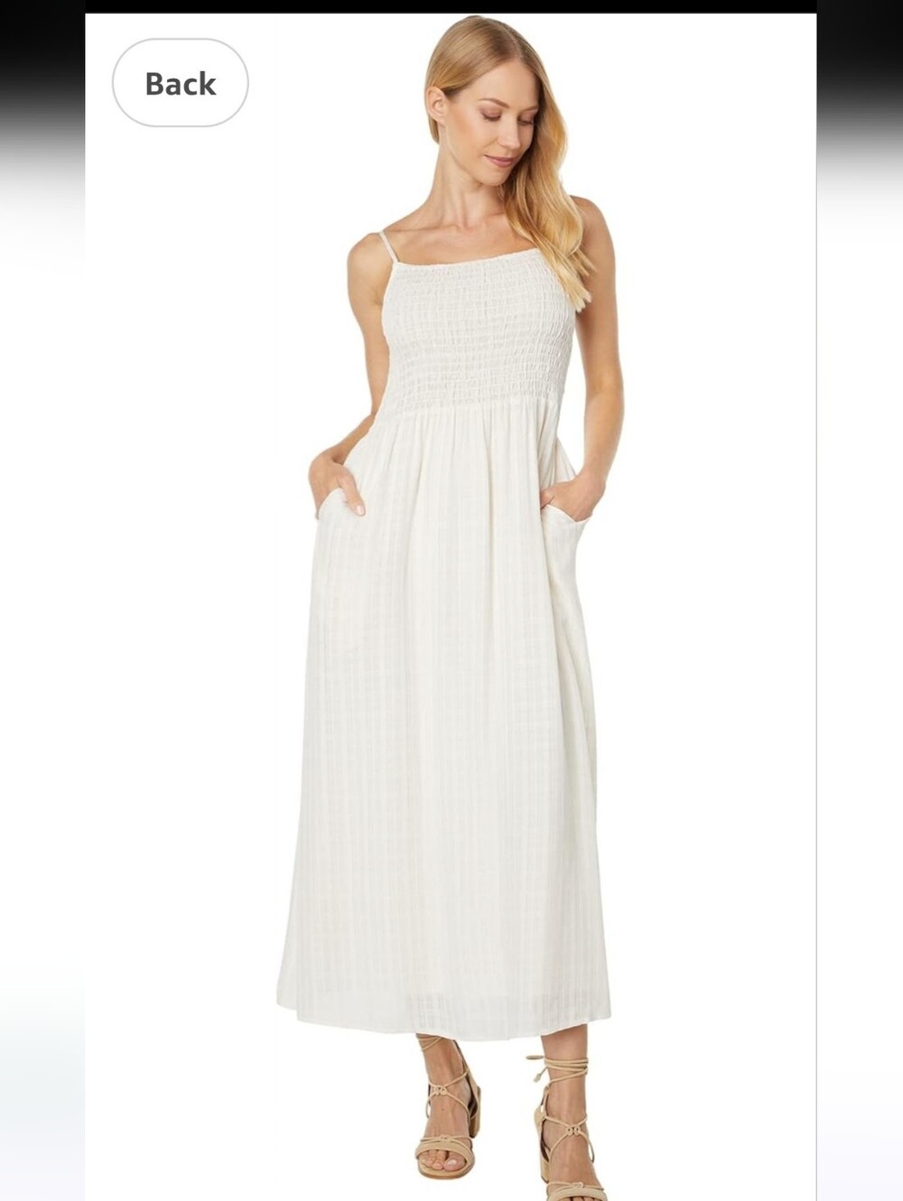 Saltwater luxe midi dress XL cream 100% viscose Smocked bodice